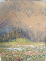 Lower fields of Champex with Saleinex in background. Flemwell, George Jackson. [1865-1928] c1910 watercolour and gouache.